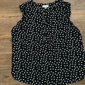 Loft black and white polka dot sleeveless blouse